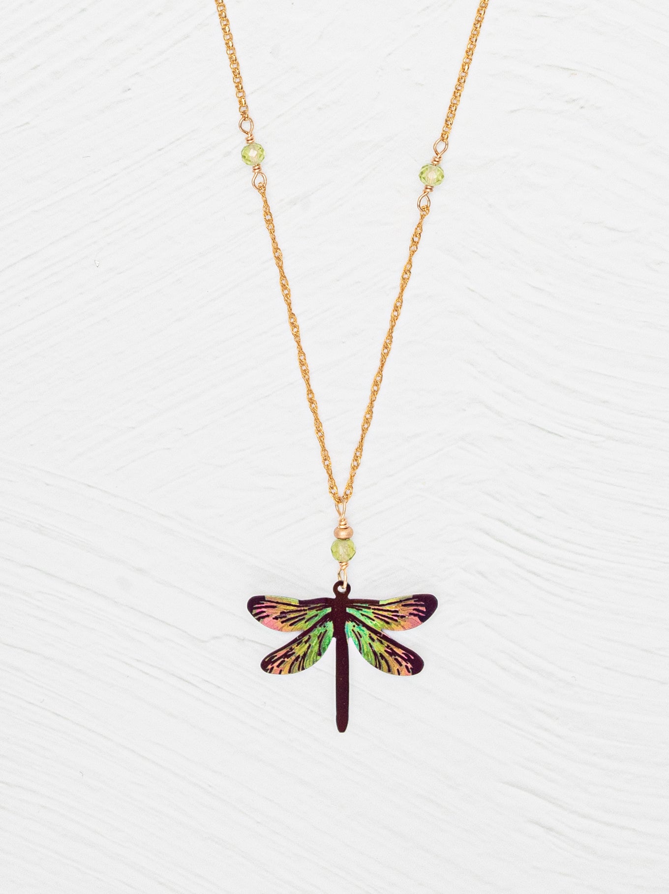 Dragonfly Dreams Pendant Necklace with vibrant niobium coloring