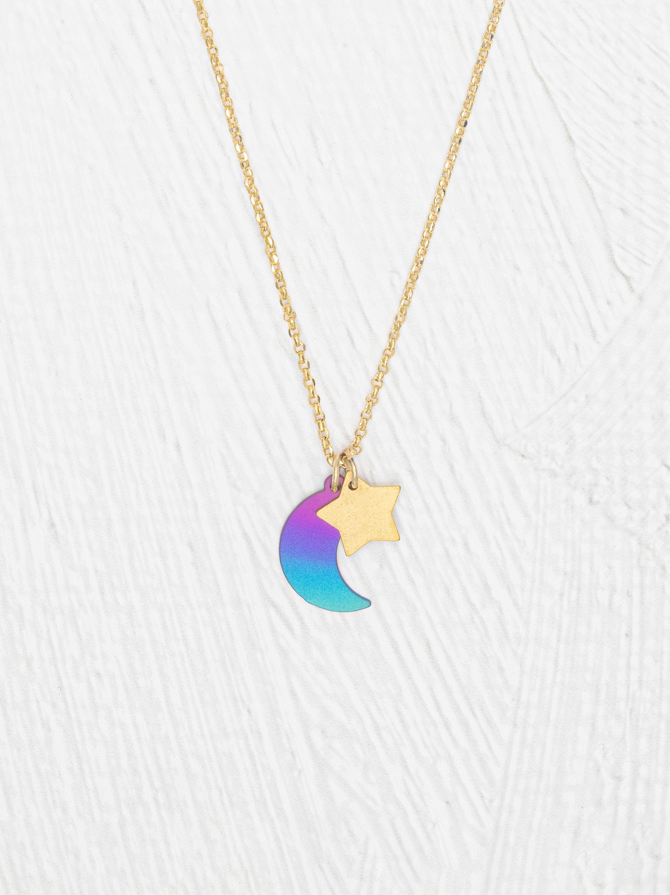 Star and Moon Necklace for Kids | Gold & Niobium Celestial Charm