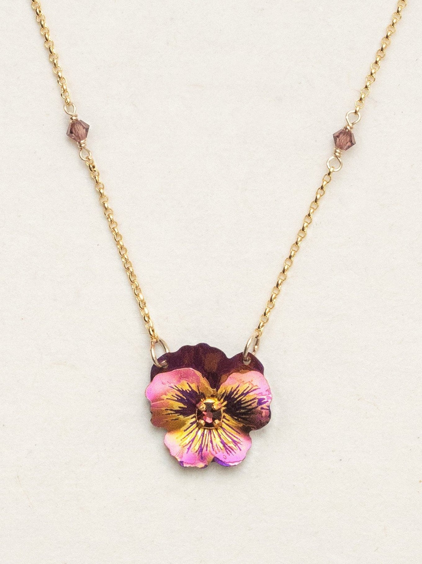 Garden Pansy Pendant Necklace - Handcrafted Artisan Flower Jewelry