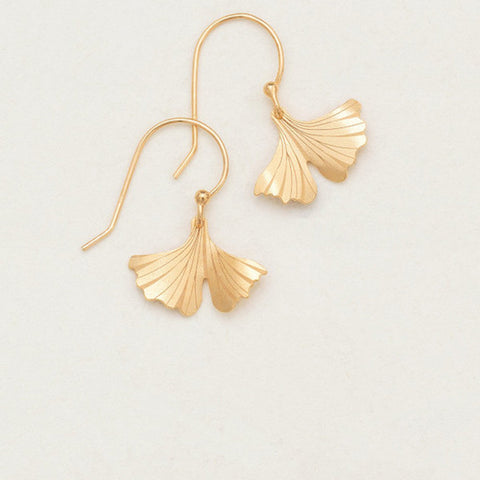 Adajio Earrings - Coral and Green Birdhouse Drop with Shiny Gold Plated Leaves