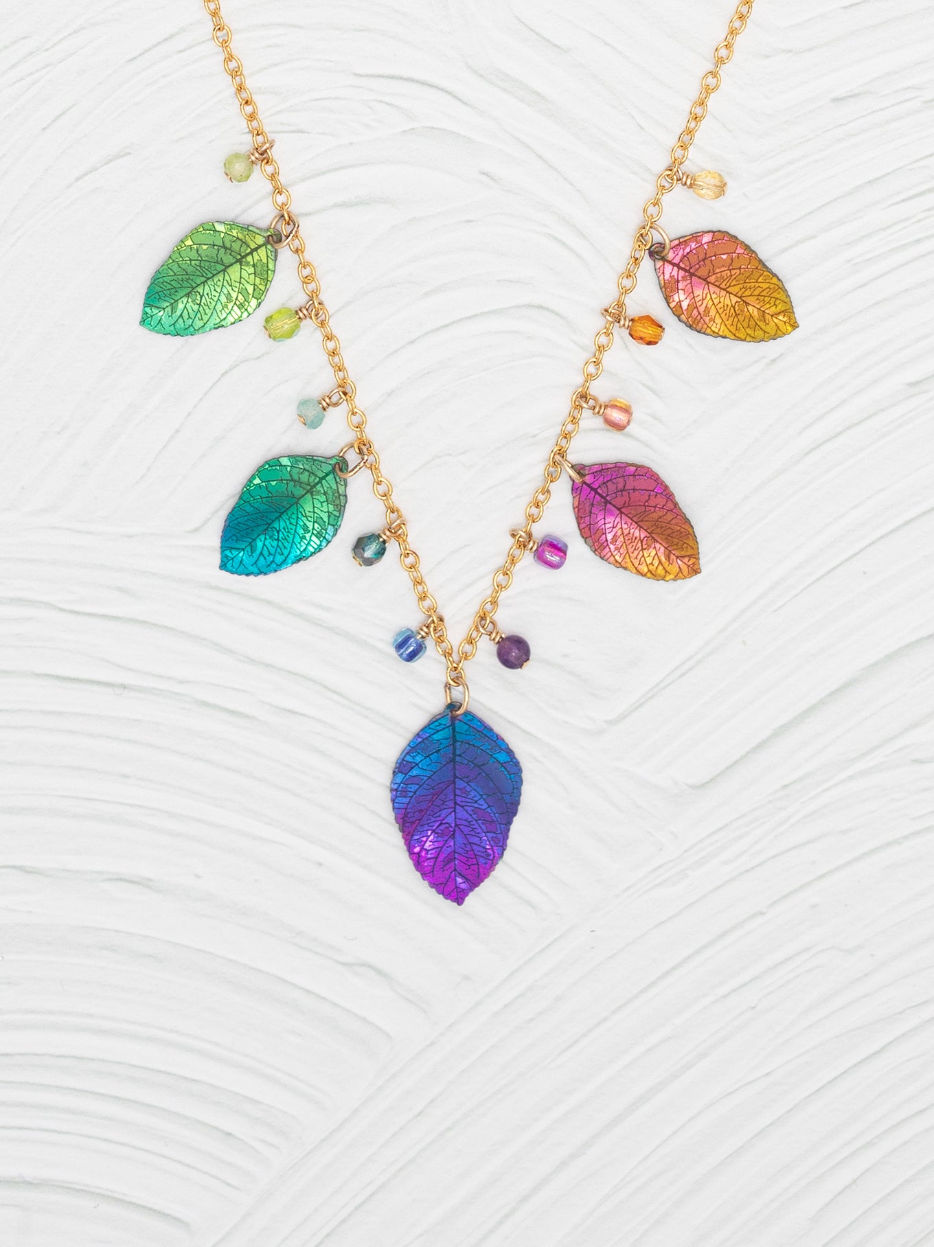 Healing Elm Leaf Necklace in Rainbow