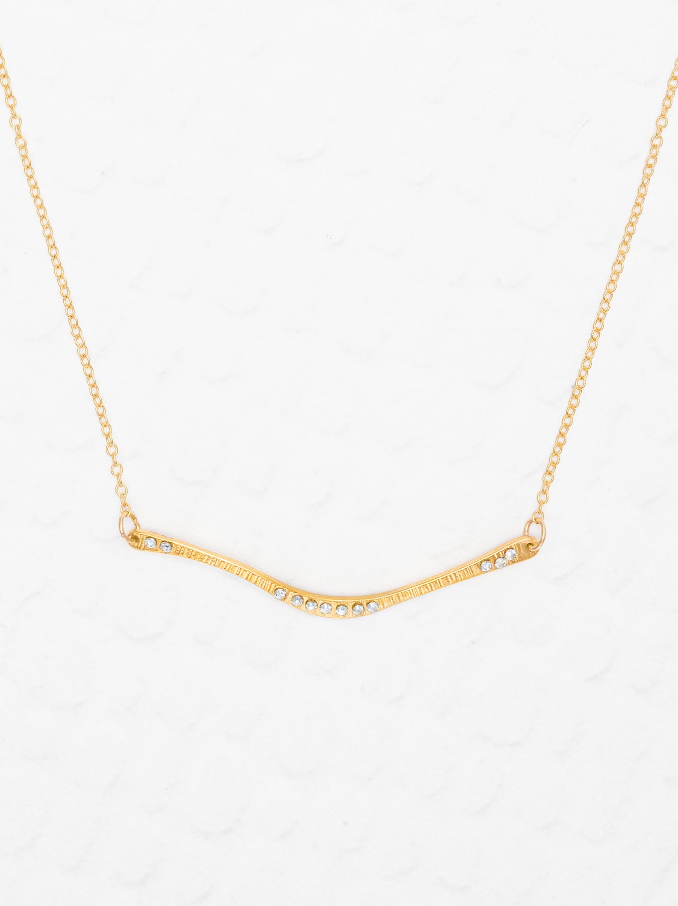 Zara Bar Necklace: Gold wave pendant with crystals – Holly Yashi
