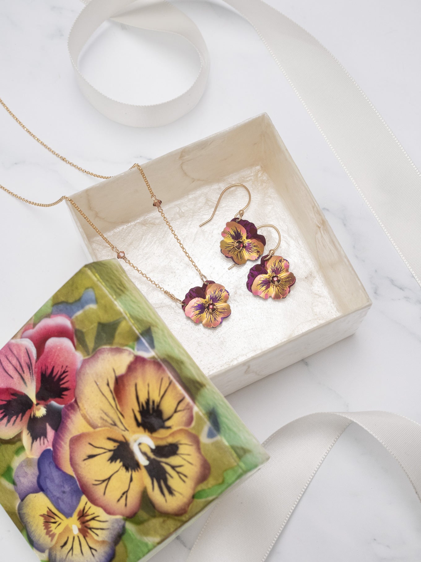 Garden Pansy Capiz Shell Box C466485