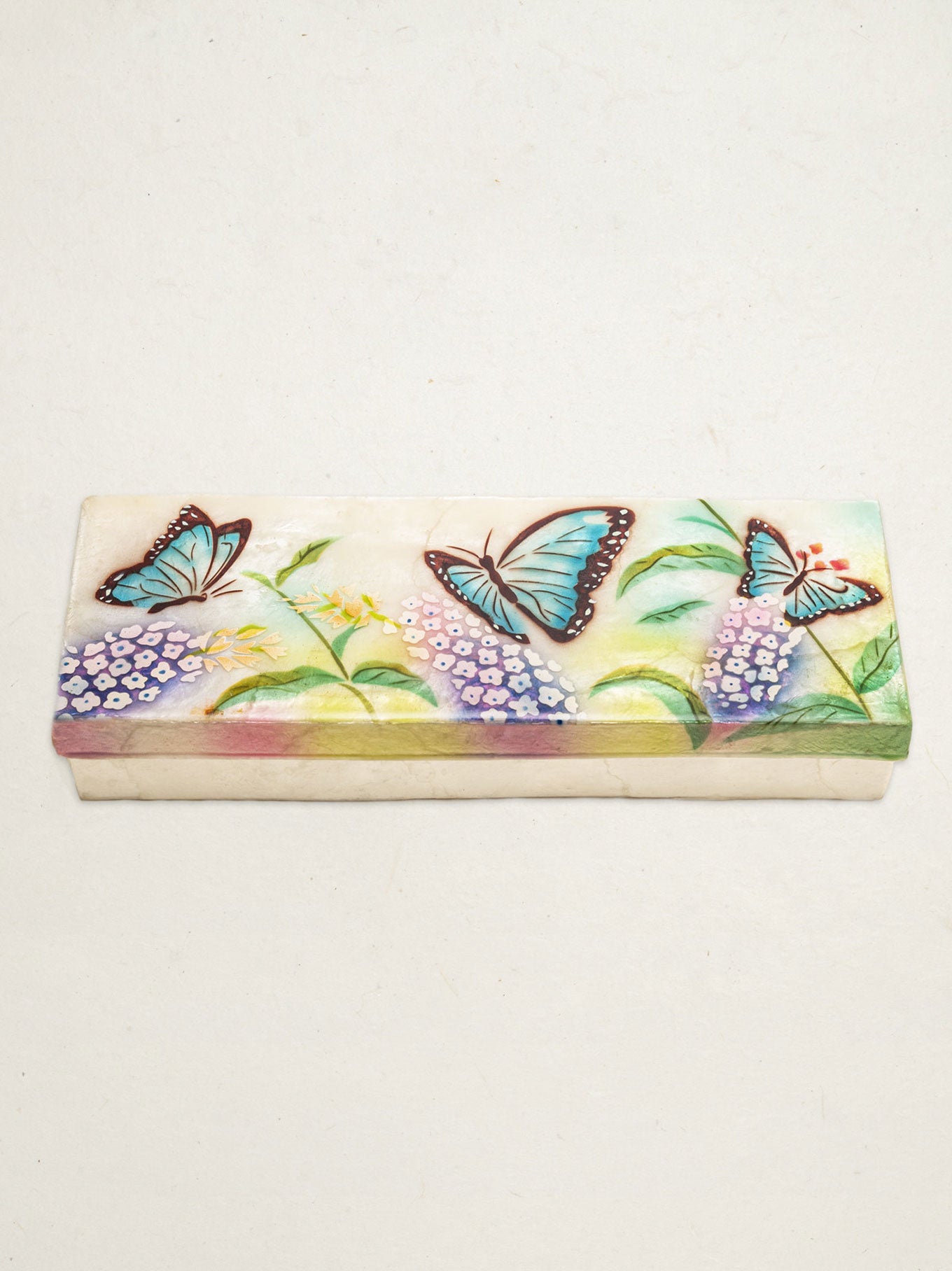 Shell Hadler Blue Butterfly Capiz Shell Jewelry Box Made From Windowpane Oysters ...