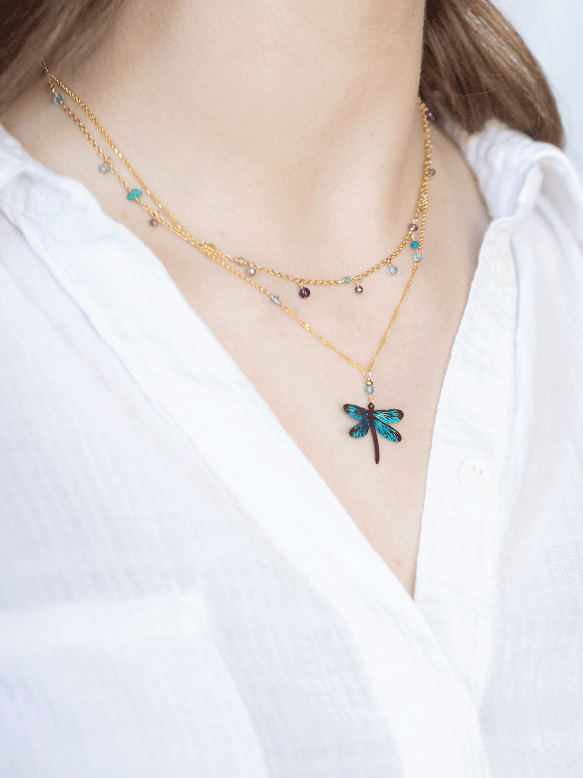 Dragonfly Dreams Pendant Necklace with vibrant niobium coloring Dragonfly Dreams Pendant Necklace with vibrant niobium coloring
